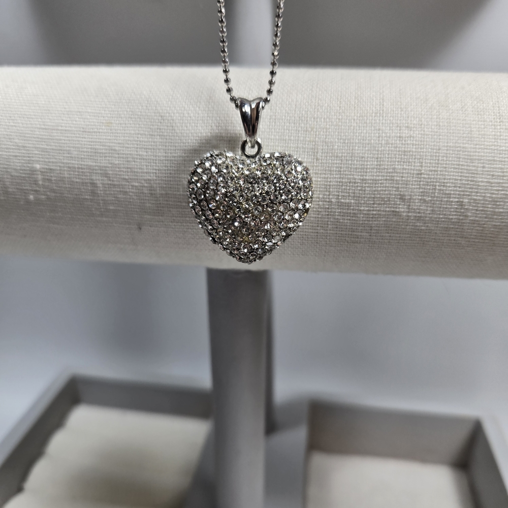 Sparkling Silver Tone Pave Crystal Heart Necklace